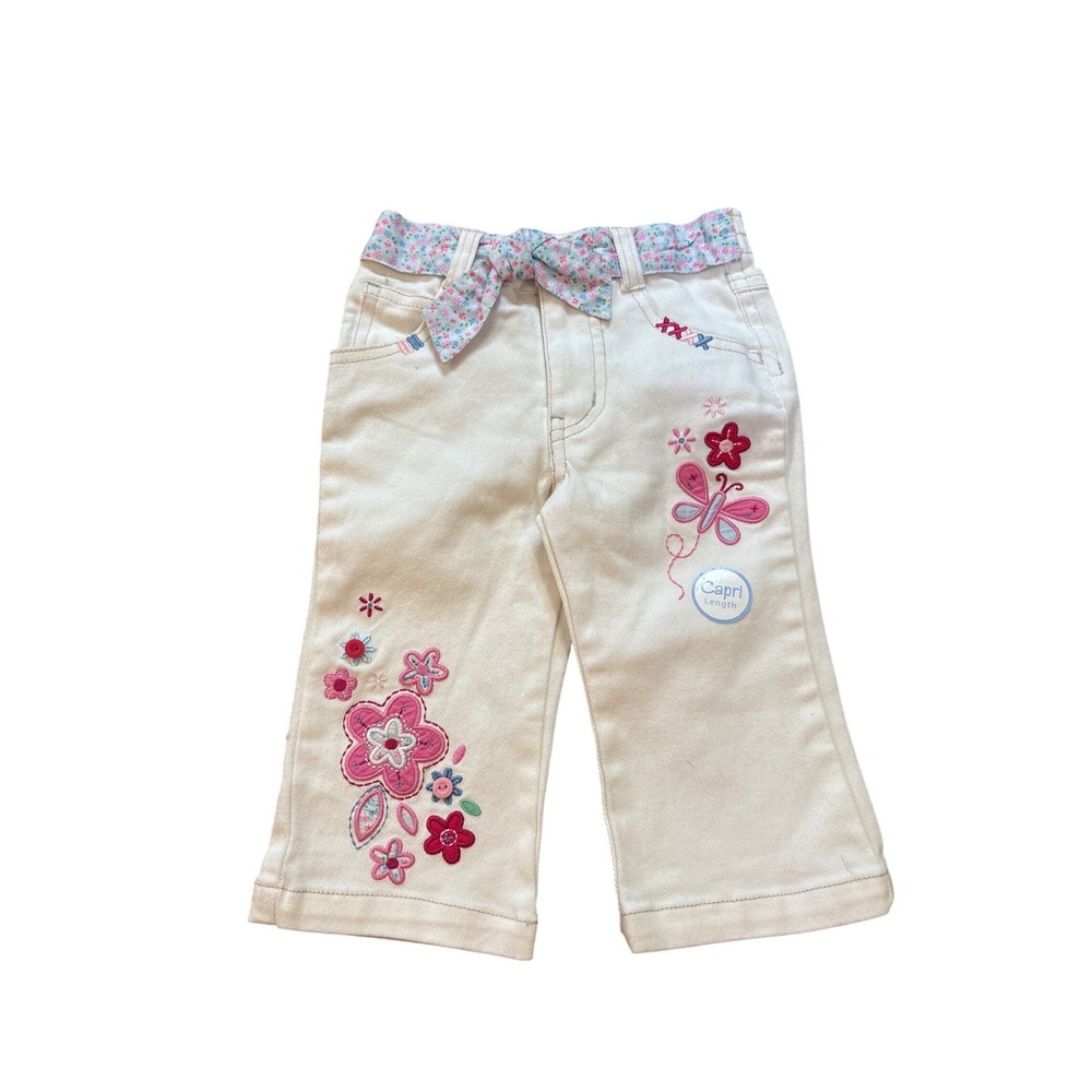 WonderKids Capri Pants Toddler Girls White Floral Butterfly NWT SIZE 2T